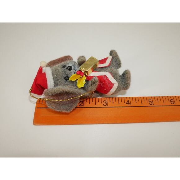 VTG Flocked Mouse Twinkle Ornament Christmas Mice Santa Hat - Picture 7 of 7